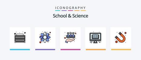 Schul- und Wissenschaftslinie gefüllt 5 Icon Pack inklusive Forschung. Schule. Atom. real. Anwesen. kreatives Symboldesign vektor