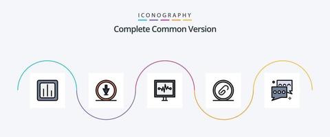 Komplette gemeinsame Versionszeile gefülltes flaches 5-Icon-Paket einschließlich Datei. dokumentieren. Navigation. anfügen. Impuls vektor