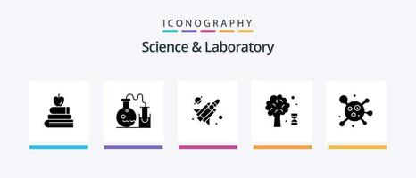 Science Glyph 5 Icon Pack inklusive Wissenschaft. Atom. Fliege. Baum. DNA. kreatives Symboldesign vektor