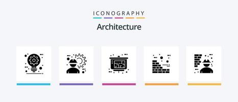 arkitektur glyf 5 ikon packa Inklusive arkitektur. konstruktion. arbetskraft. tegelstenar. fast egendom presentation. kreativ ikoner design vektor
