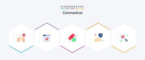 coronavirus 25 platt ikon packa Inklusive bakterier. bakterie. piller. säker. hand vektor