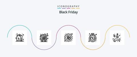 Black Friday Line 5 Icon Pack inklusive Sale. Geld. Wagen. Rabatt. Förderung vektor