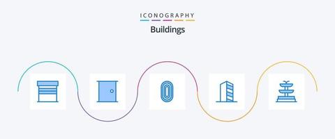 byggnader blå 5 ikon packa Inklusive landskap. konstruktion. Hem dörr. byggnader. dekorativ vektor