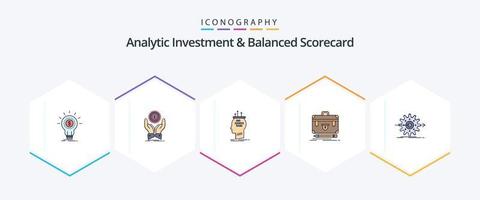 Analytische Investition und Balanced Scorecard 25 gefülltes Symbolpaket einschließlich Finanzen. Aktentasche. Dollar. Denken. Abschluss vektor