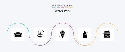 Wasserpark Glyphe 5 Icon Pack inklusive Garten. Imbiss-Stand. Eiscreme. Valentinstag. Park vektor