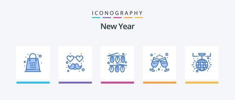 ny år blå 5 ikon packa Inklusive ny år. fest. firande. dryck. vin. kreativ ikoner design vektor