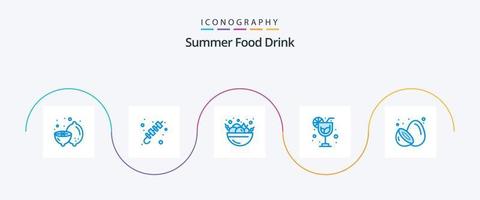 sommar mat dryck blå 5 ikon packa Inklusive friska. mat. sommar. sommar. dryck vektor