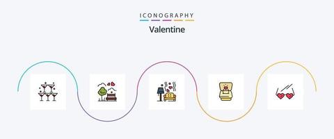 Valentinslinie gefülltes flaches 5-Icon-Paket einschließlich Hochzeit. Liebe. draussen. Ring. Herz vektor