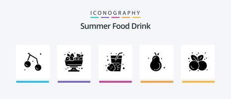 Summer Food Drink Glyph 5 Icon Pack inklusive Essen. Sommer. Apfel. Birne. Alligator Birne. kreatives Symboldesign vektor