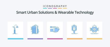 Smart Urban Solutions und Wearable Technology Blue 5 Icon Pack inklusive Service. Kammerdiener. in Verbindung gebracht. Impuls. Fitness. kreatives Symboldesign vektor