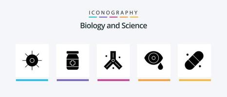 Biologie Glyphe 5 Icon Pack inklusive Patch. Tropfen. Zellen. Wissenschaft. Auge. kreatives Symboldesign vektor