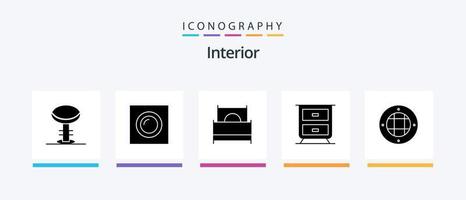 Interior Glyph 5 Icon Pack inklusive Licht. Innere. Bett. Innere. Innere. kreatives Symboldesign vektor