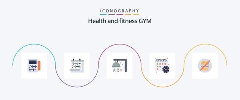 Gym Flat 5 Icon Pack inklusive Gesundheitsversorgung. Burger. Fitness. Zeit. Kalander vektor