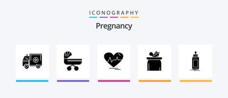 Symbolpaket Schwangerschaft Glyphe 5 inklusive Baby. schlagen. drücken. Impuls. Herz. kreatives Symboldesign vektor