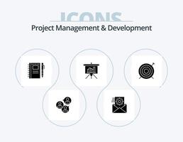 Projektmanagement und Entwicklung Glyph Icon Pack 5 Icon Design. Bericht. Tafel. Integration. Präsentation. Bleistift vektor