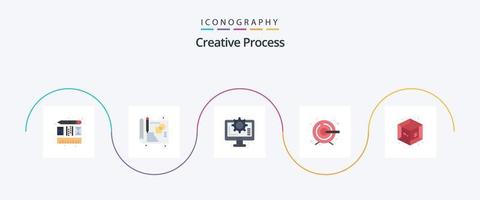 Creative Process Flat 5 Icon Pack inklusive . Objekt. Verfahren. Verfahren. Ziel vektor