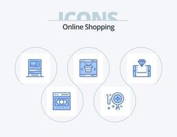 Online-Shopping blau Icon Pack 5 Icon Design. speichern. online. Geldautomat. Korb. zurückziehen vektor