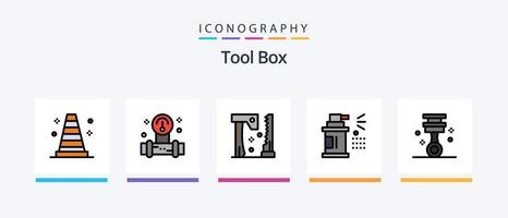 Werkzeugzeile gefüllt 5 Icon Pack inklusive Werkzeug. Werkzeug. Auto. Instrument. Konstruktion. kreatives Symboldesign vektor