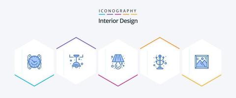 interiör design 25 blå ikon packa Inklusive Foto. kuggstång. dekorera. interiör. kläder vektor