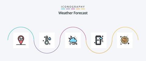 väder linje fylld platt 5 ikon packa Inklusive . väder. regn. solig. väder vektor