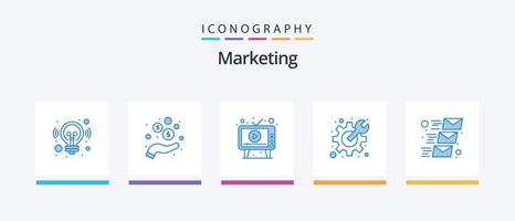 Marketing Blue 5 Icon Pack inklusive E-Mail. Vorlieben. Anzeige. Gang. Bildschirm. kreatives Symboldesign vektor