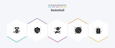 basketboll 25 glyf ikon packa Inklusive kort. tid. kondition. sporter. basketboll vektor