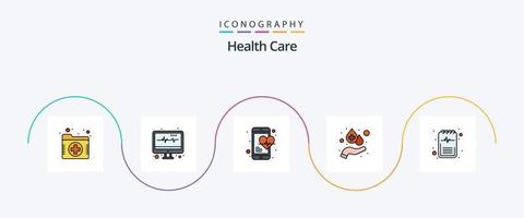 hälsa vård linje fylld platt 5 ikon packa Inklusive hälsa. hand. hälsa vård. donation. blod vektor
