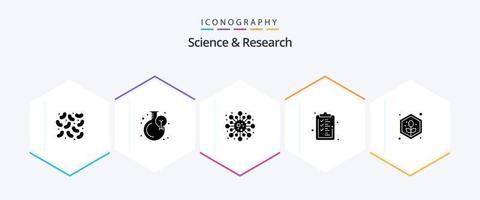 Science 25 Glyphen-Icon-Pack inklusive Pflanze. Landwirtschaft. Molekül. Finanzen. Checkliste vektor