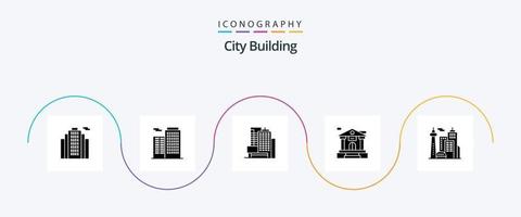 City Building Glyph 5 Icon Pack inklusive . Palast. Büro. Wahrzeichen. die Architektur vektor