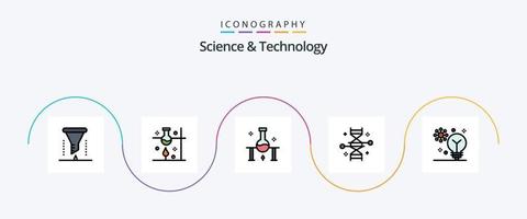 vetenskap och teknologi linje fylld platt 5 ikon packa Inklusive djup inlärning. artificiell intelligens. vetenskap experimentera. genetisk forskning. genetisk teknik vektor