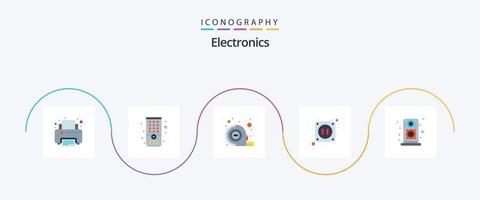 Elektronik-Flat-5-Icon-Pack inklusive . Lautsprecher. Band. Lautsprecher. Steckdose vektor