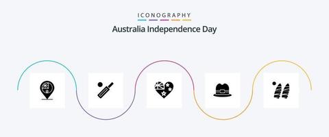 Glyph 5 Symbolpaket zum Unabhängigkeitstag von Australien einschließlich Surfen. Tourismus. Kricket. Hut. Flagge vektor