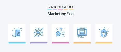 Marketing SEO Blue 5 Icon Pack inklusive Daten. Bildschirm. Zahnrad. bloggen. Artikel. kreatives Symboldesign vektor