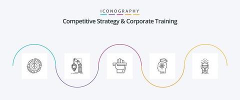 Wettbewerbsstrategie und Corporate Training Line 5 Icon Pack inklusive Human. Fähigkeit. Mechanismus. Herrscher. lernen vektor