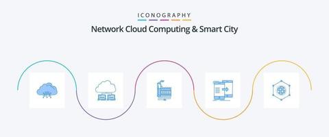 Netzwerk Cloud Computing und Smart City Blue 5 Icon Pack inklusive Daten. Herstellung. Internet. Fabrik. Ressource vektor