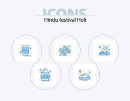 holi blå ikon packa 5 ikon design. bål. Indien. dryck. holi. mat vektor