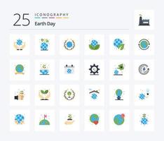 Earth Day 25 Flat Color Icon Pack inklusive Tag. Grün. Erde. Umfeld. Tag der Erde vektor