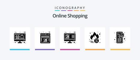 Online-Shopping-Glyphe 5 Icon Pack inklusive Banking. Rabatt. besorgen. Cyber-Montag. Liste. kreatives Symboldesign vektor
