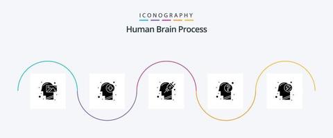 menschliches Gehirn Prozess Glyphe 5 Icon Pack inklusive Kopf. antworten. Geist. Plugin. Geist vektor