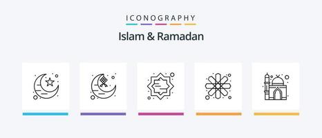 Islam und Ramadan Linie 5 Icon Pack inklusive Stunde. zam zam. Mädchen. Wasser trinken. Flasche. kreatives Symboldesign vektor