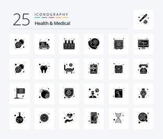 Gesundheit und Medizin 25 solides Glyphen-Icon-Pack inklusive Schutz. Schließfach. Transport. Service. Arzt auf Abruf vektor