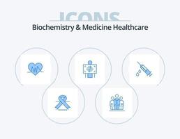 Biochemie und Medizin Gesundheitswesen blau Icon Pack 5 Icon Design. Aufputschmittel. Radiologie. medizinisch. Krankenhaus. Röntgen vektor