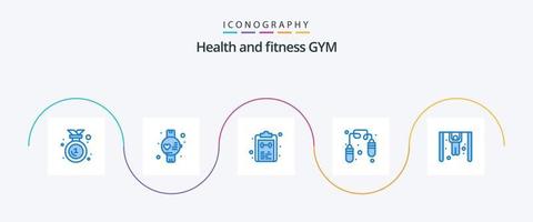 Gym Blue 5 Icon Pack inklusive Ringe. Wettbewerb. Liste. Springseil. Übung vektor