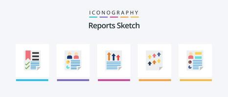 Berichte Sketch Flat 5 Icon Pack inklusive Seite. Daten. Bericht. Bericht. dokumentieren. kreatives Symboldesign vektor