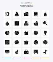 kreativ global logistik 25 glyf fast svart ikon packa sådan som transport. leverera. kreditera. buss. handla vektor