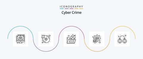 Cyber Crime Line 5 Icon Pack inklusive Verbrecher. Schutz. infiziert. Ordner Antivirus vektor