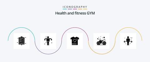 Gym Glyph 5 Icon Pack inklusive Sport. Hantel. Fitnessstudio. Fitnessstudio. Fahrrad vektor