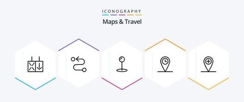 Karten und Reisen 25-Zeilen-Icon-Pack inklusive . geo. . Plus vektor