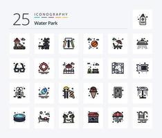 Wasserpark 25 Zeilen gefülltes Icon Pack inklusive Romantik. Brunnen. Park. Gläser. Park vektor