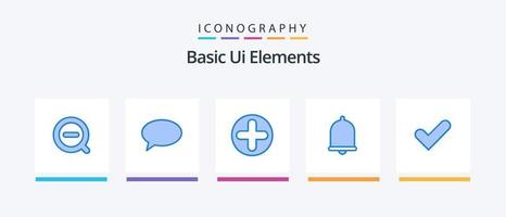 grundläggande ui element blå 5 ikon packa Inklusive ok. ljud. plus. underrättelse. varna. kreativ ikoner design vektor